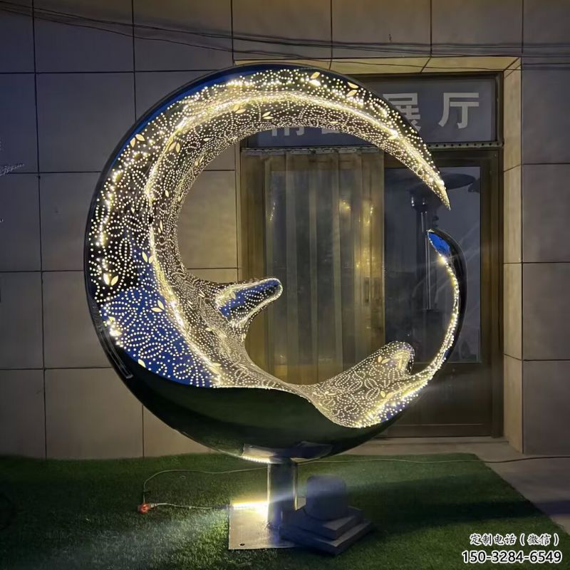 制造圓環雕塑專供，地標擺件，燈光圓環雕塑訂做
