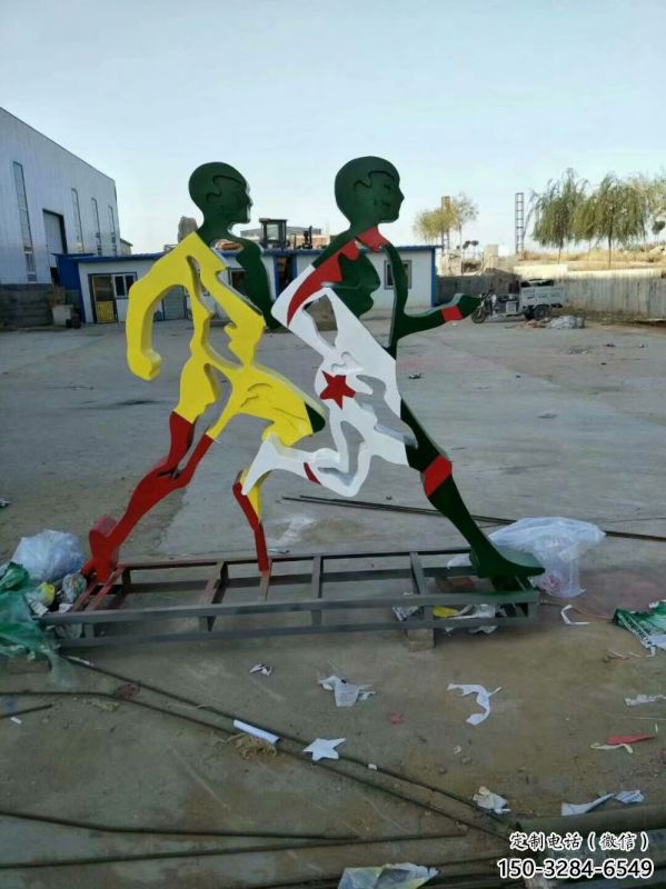 鎮江賽跑雕塑，鏤空工藝制作，不銹鋼烤漆體育人物雕塑