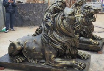 長春大型趴獅雕塑，仿銅動物雕塑，玻璃鋼獅子雕塑制作