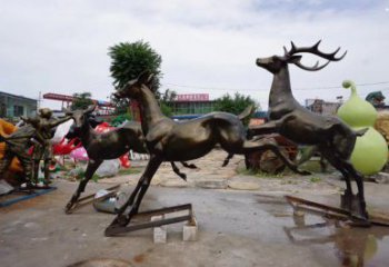 通化戶外小鹿批發(fā)，動物雕塑，梅花鹿銅雕塑供求