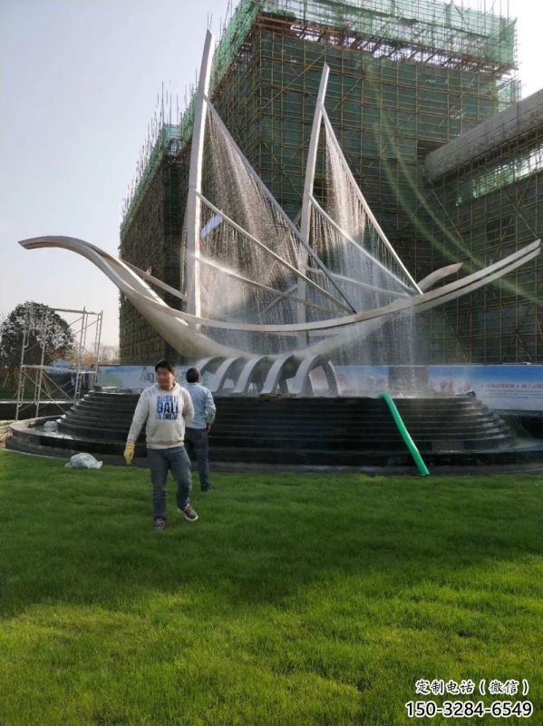 西湖帆船噴泉雕塑，水景水秀組合，旱地帆船噴泉雕塑廠家