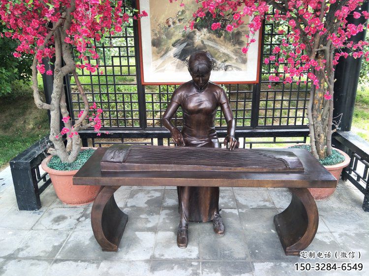 城關(guān)彈古箏雕塑廠家，景觀概念，民俗人物雕塑通用