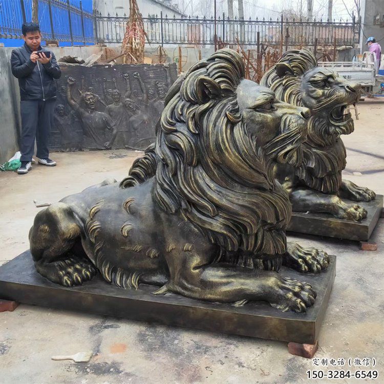 杭州大型趴獅雕塑，仿銅動物雕塑，玻璃鋼獅子雕塑制作