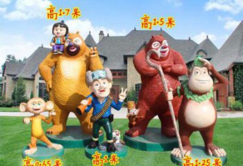 區(qū)廣場維尼熊雕塑，卡通水景雕塑，抽象效果